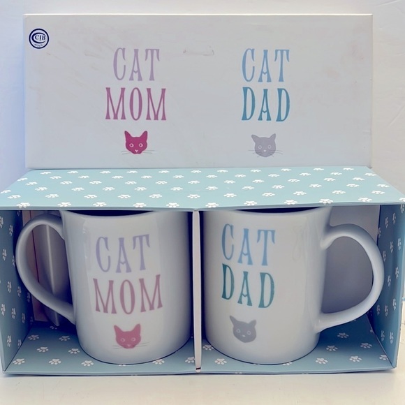 Pair of FRINGE Cat Mom Cat Dad Coffee Mugs